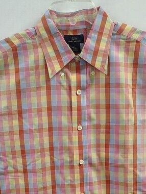 Brooks Brothers 346 Plaid Cotton No-Iron Classic Half Sleeve Preppy Mens Shirt L